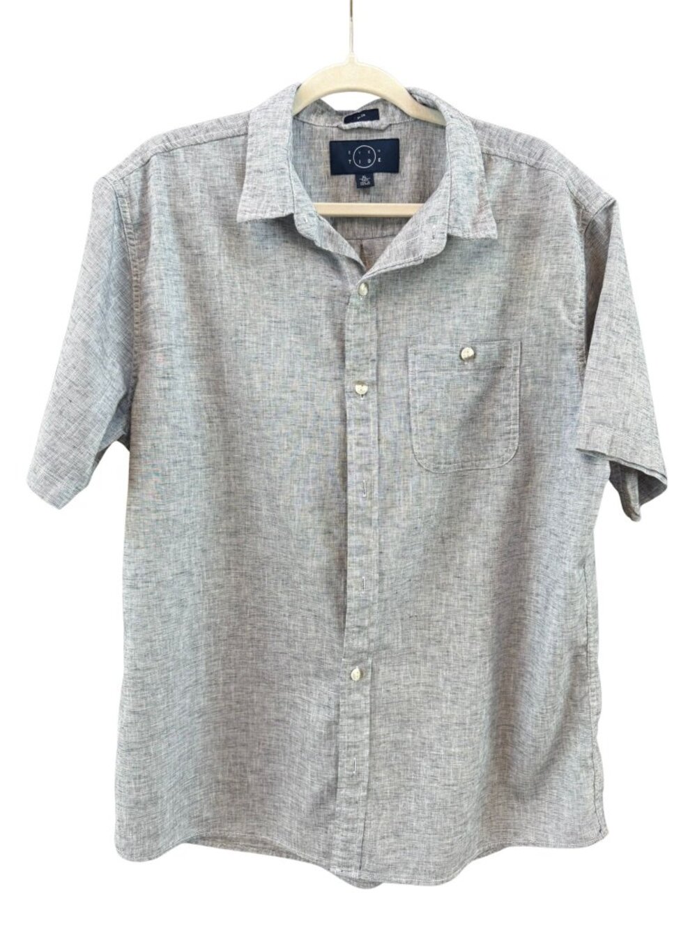 Even Tide XL Tall Slim Fit Linen Cotton Short Sleeve Button Shirt Gray Coastal